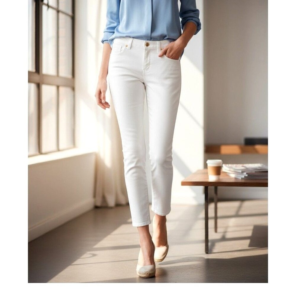 Michael Kors Womens White Skinny Crop Ankle Jeans Gold Accents -SZ 4